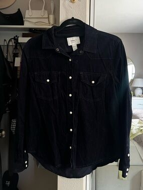 Forever 21 Black Corduroy Snap-Front Shirt Jacket